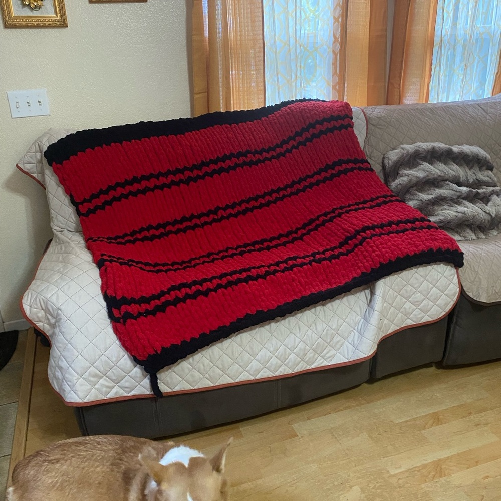Cozy Red and Black Knit Blanket